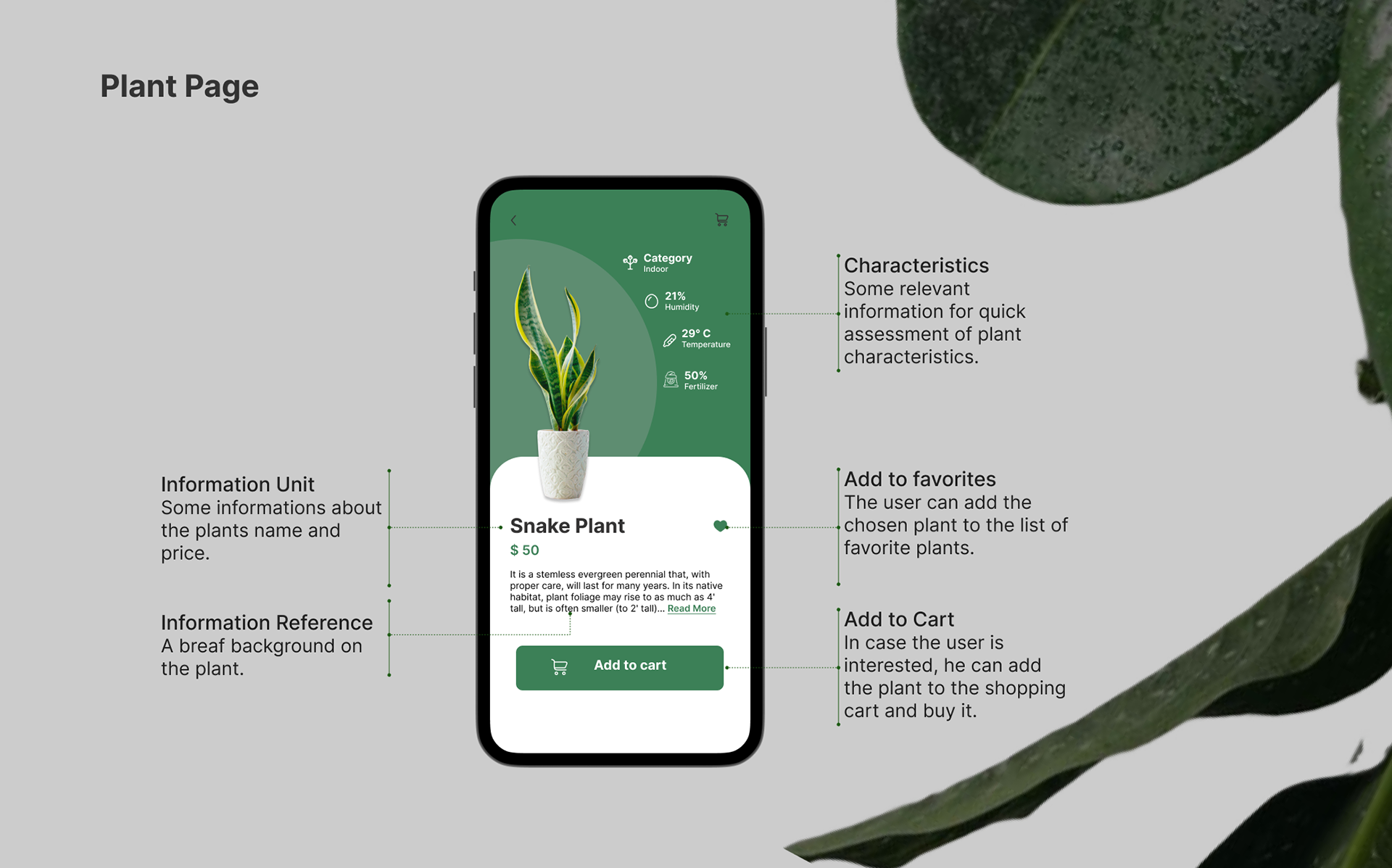 PlantPal individual plant detail page for Snake Plant
